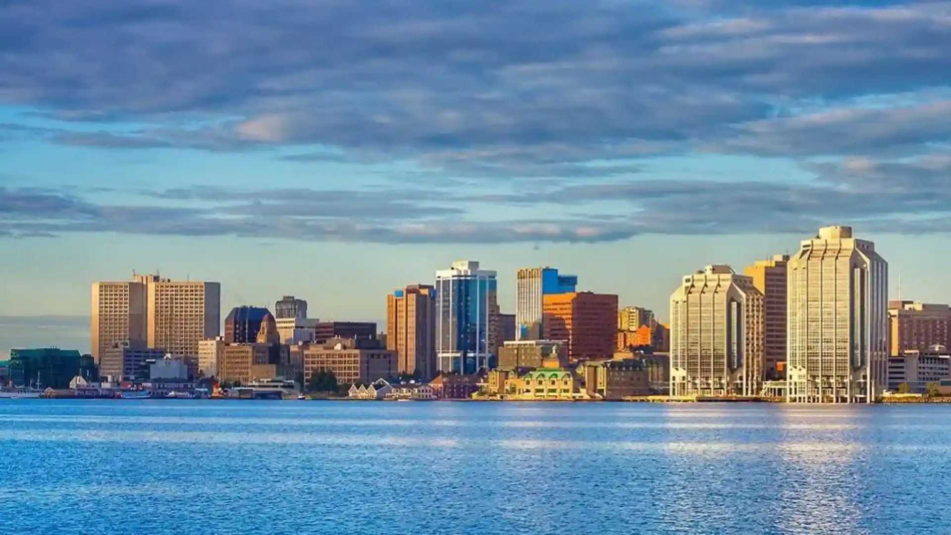 Panoramic view of downtown Halifax skyline from the waterfront during a clear day